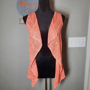 Xhilaration Open Waterfall Knit Vest Coral Orange Women's Size XS EUC